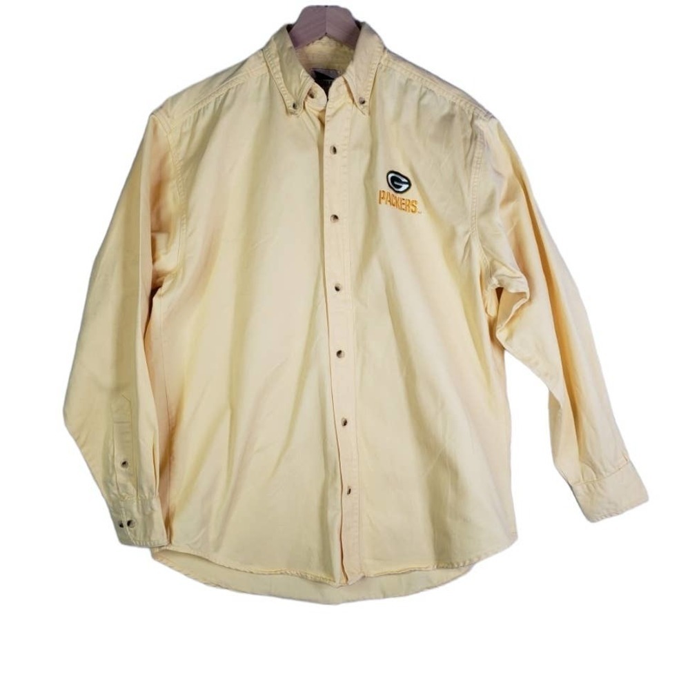 Green Bay Packers Embroidered Chest Button Down Shirt Men's S Yellow